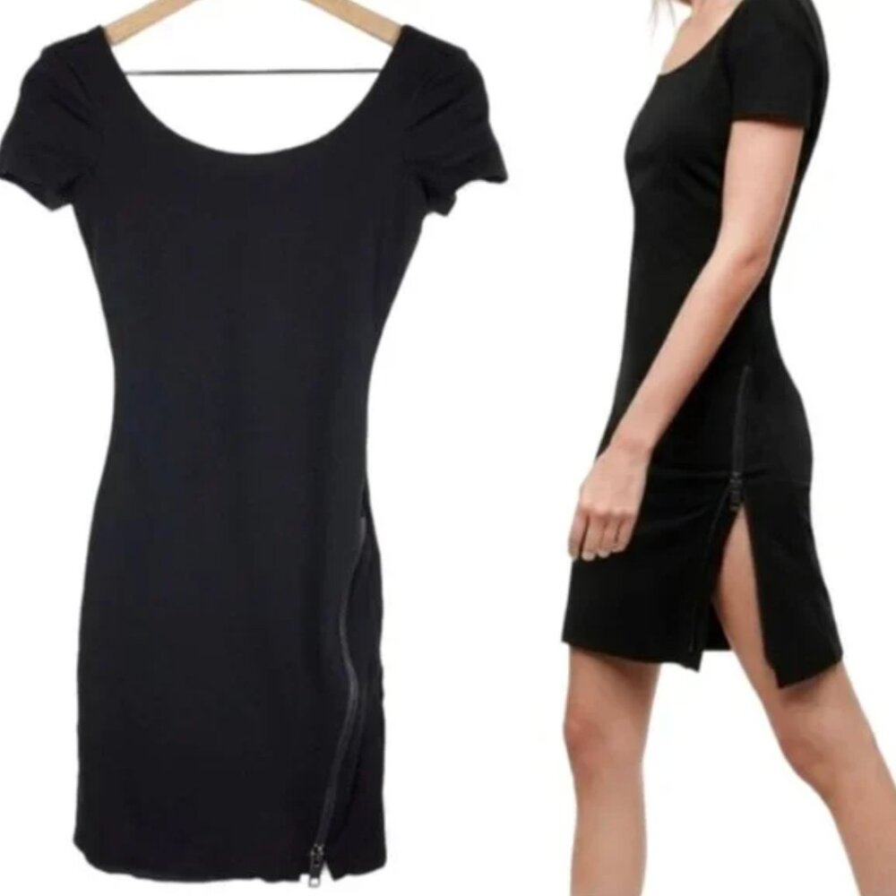 Aritzia Talula Scoop Neck Exposed Zipper Ponte Bodycon Mini Dress Black S